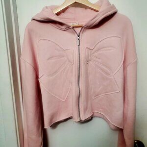 Self E Pink Bow Cropped Zip Hoodie Juniors Size M